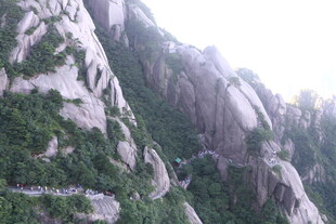 巍峨山峰绿意点缀