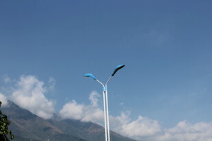 蓝天中的独特造型路灯