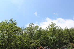 绿树蓝天间的中式亭阁