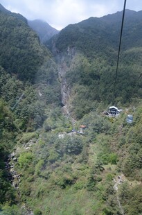 山间缆车穿梭于葱郁山林