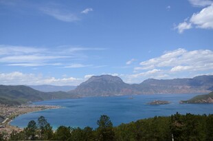 美丽湖景与远山相映