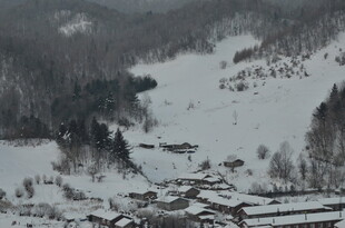 冬日雪覆山村美景
