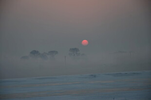 日出时分的朦胧自然景观