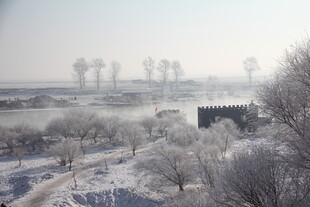 冬日雪景中的静谧村庄