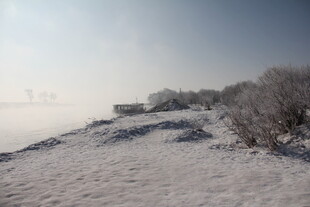 冬日雪景中的静谧岸边