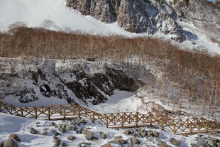 雪山下的木质围栏景观 长白山