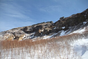 雪覆山丘与枯黄植被景观 长白山