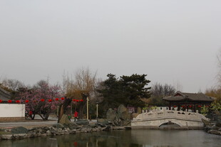 中式园林景观 石桥古建筑