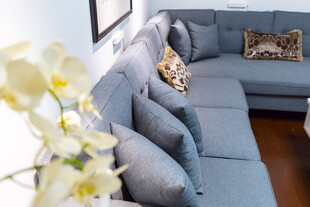 简约灰色沙发与清新插花