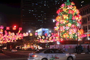 城市街头璀璨圣诞树夜景