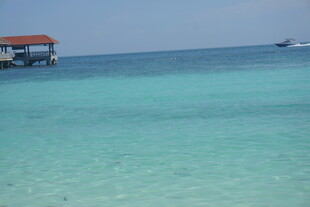 清澈海域中的海上小屋