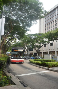 城市街道上行驶的公共汽车