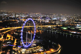 城市夜景中的璀璨摩天轮