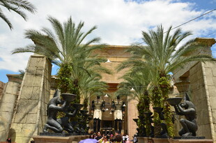 埃及风格建筑前的棕榈树