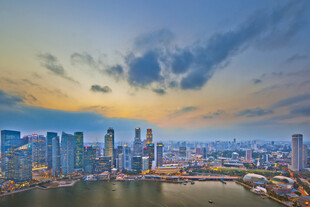 新加坡城市天际线黄昏美景