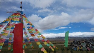 草原上的五彩经幡飘扬