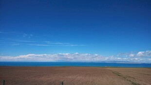 广阔草原与蓝天相接美景