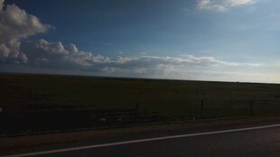 公路边的蓝天与开阔原野