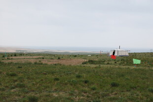 草原上的红白建筑