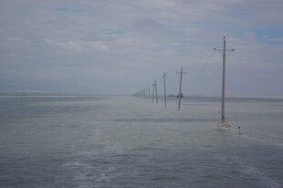 海上延伸的电线杆道路