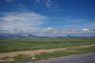 公路旁的开阔草原风景
