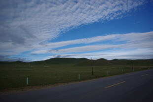 公路旁的蓝天绿地美景