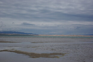 海边阴沉天空下的滩涂景色