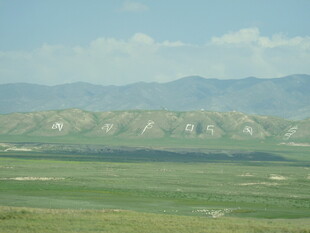 广袤草原与远处山峦景观