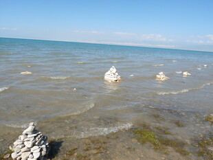 海边浅滩的白色礁石景观