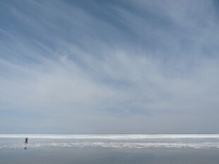 海边漫步的孤独身影