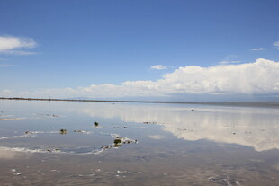 广阔盐湖 蓝天白云相映