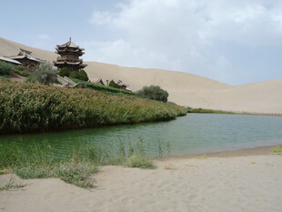 沙漠中的绿水古建筑景观