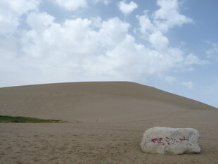 沙漠风光中的特色石碑