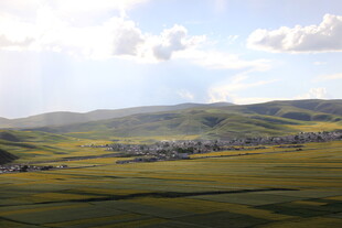 草原风光 远处村落隐现