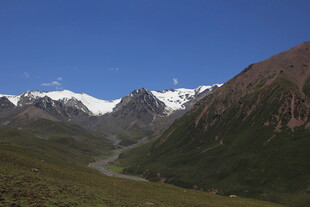 雪山下的翠绿山谷