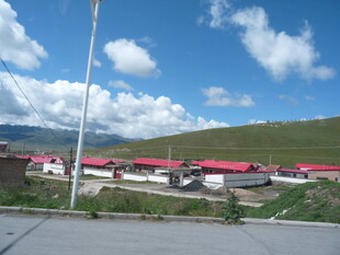 乡村公路旁的红顶建筑群