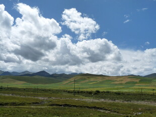 蓝天白云下的广袤草原