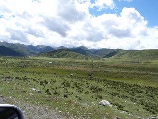 广袤草原与远处山峦美景