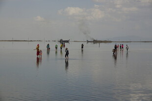 浅滩上的人群与广阔水域