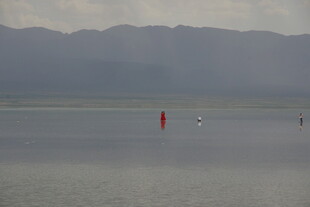 湖面上的红色标志物