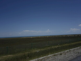 公路旁的广袤原野与蓝天