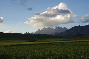 草原远山与云朵美景