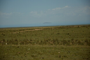 广袤草原与远处蓝天相接