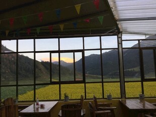 山间玻璃房内的惬意景致