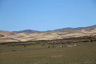 广袤沙漠与远处山峦景观