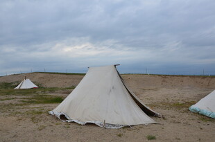 沙漠中的白色帐篷