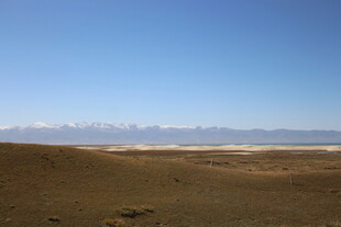 广袤荒原与远处雪山景观