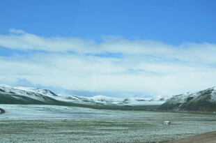 雪山下的开阔原野风光