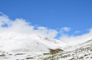 雪山美景 蓝天白云相伴