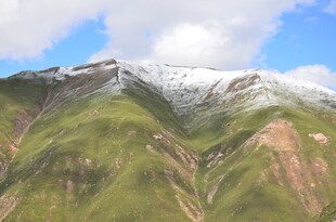 雪山下的翠绿山峦